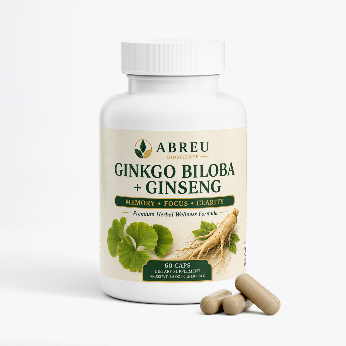 Red Asian Ginseng & Ginkgo Biloba: Mental Performance & Focus Blend by Abreu BioScience