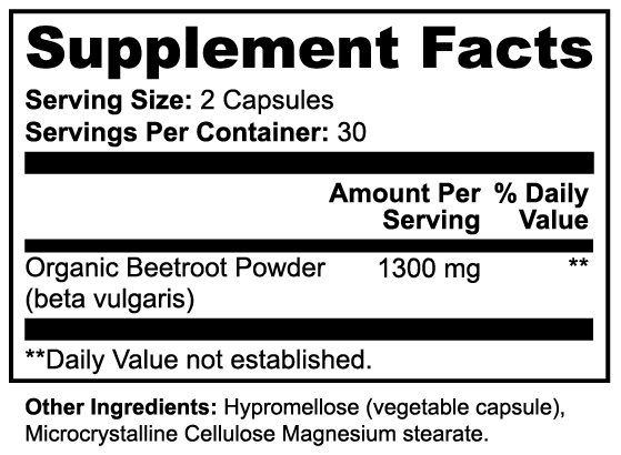 Organic Beetroot Powder – 1300mg Cardiovascular & Nitric Oxide Support